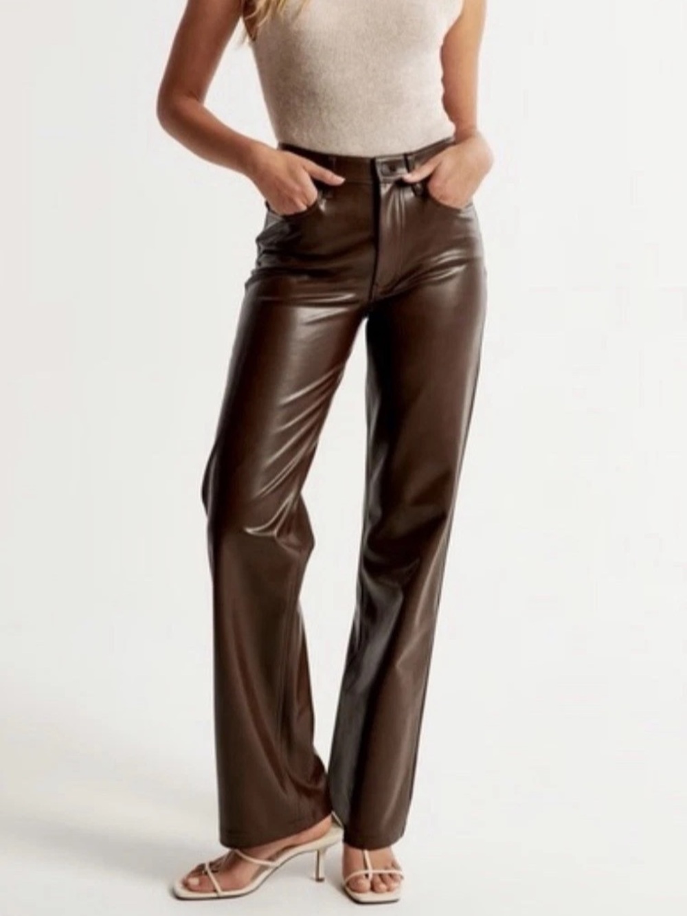 Abercrombie & Fitch 90s Straight Ultra High Rise Brown Faux Leather Pants 27 4